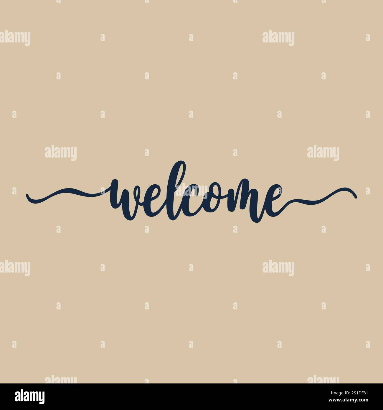 A warm and inviting poster the word 'welcome' in a flowing and elegant script Stock Vector