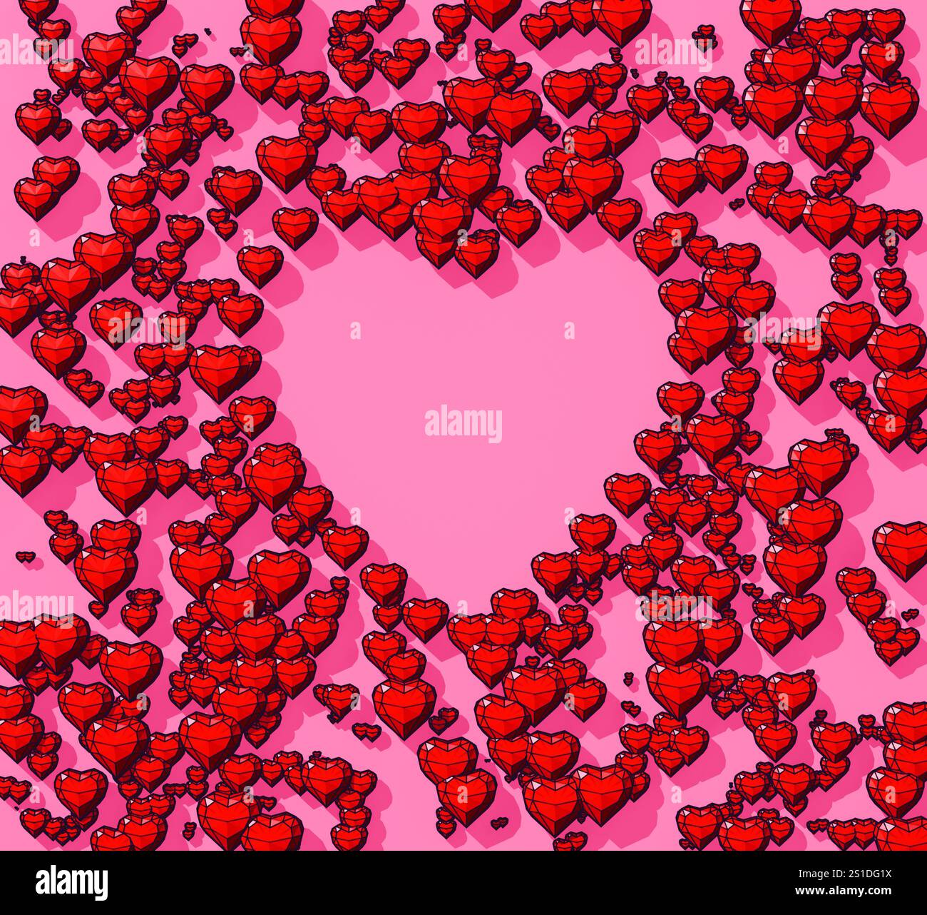 A cartoon illustration of a collection of low poly angular pink heart ...