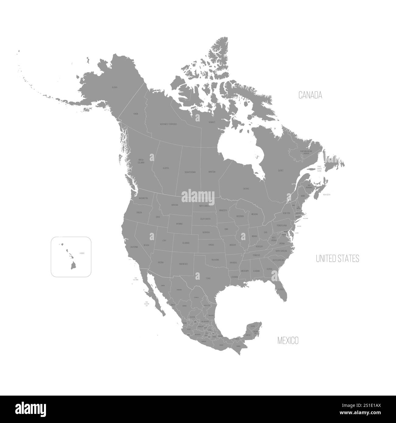 Political map of North American - Political Map Of North American Countries Canada United States Of America And Mexico With Administrative Divisions Thin Black Outline Map With Countries And States Name Labels Vector Illustration 2S1E1AX