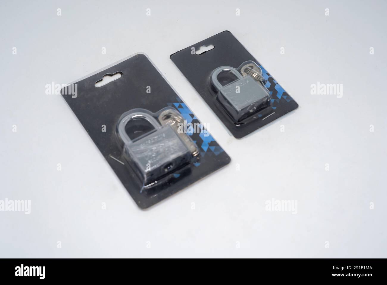 Locked Silver Padlock on a white background Stock Photo