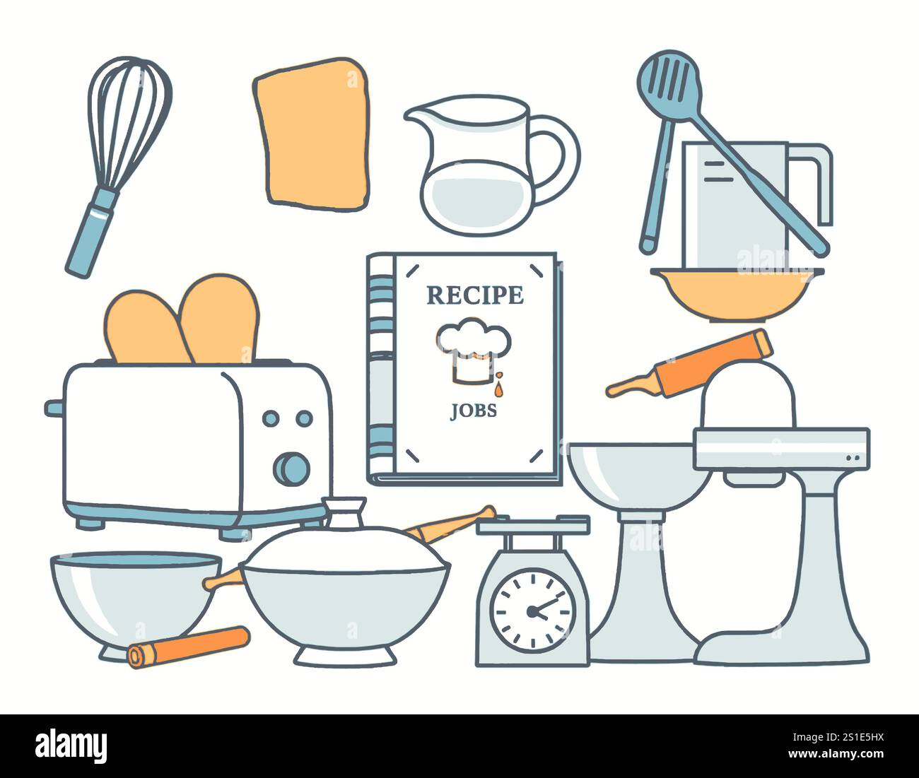Linear style kitchen tools Stock Vector
