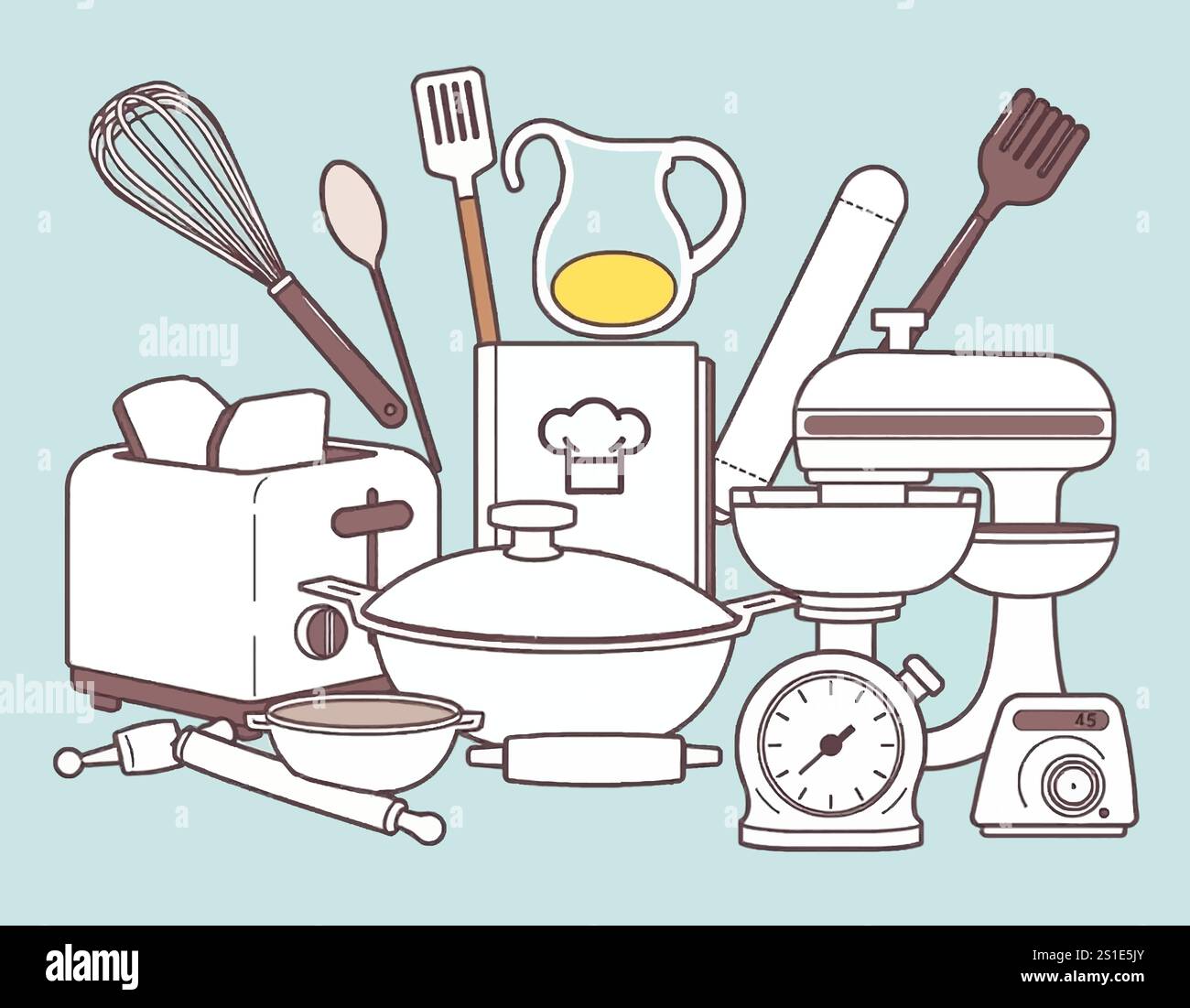 Linear style kitchen tools Stock Vector