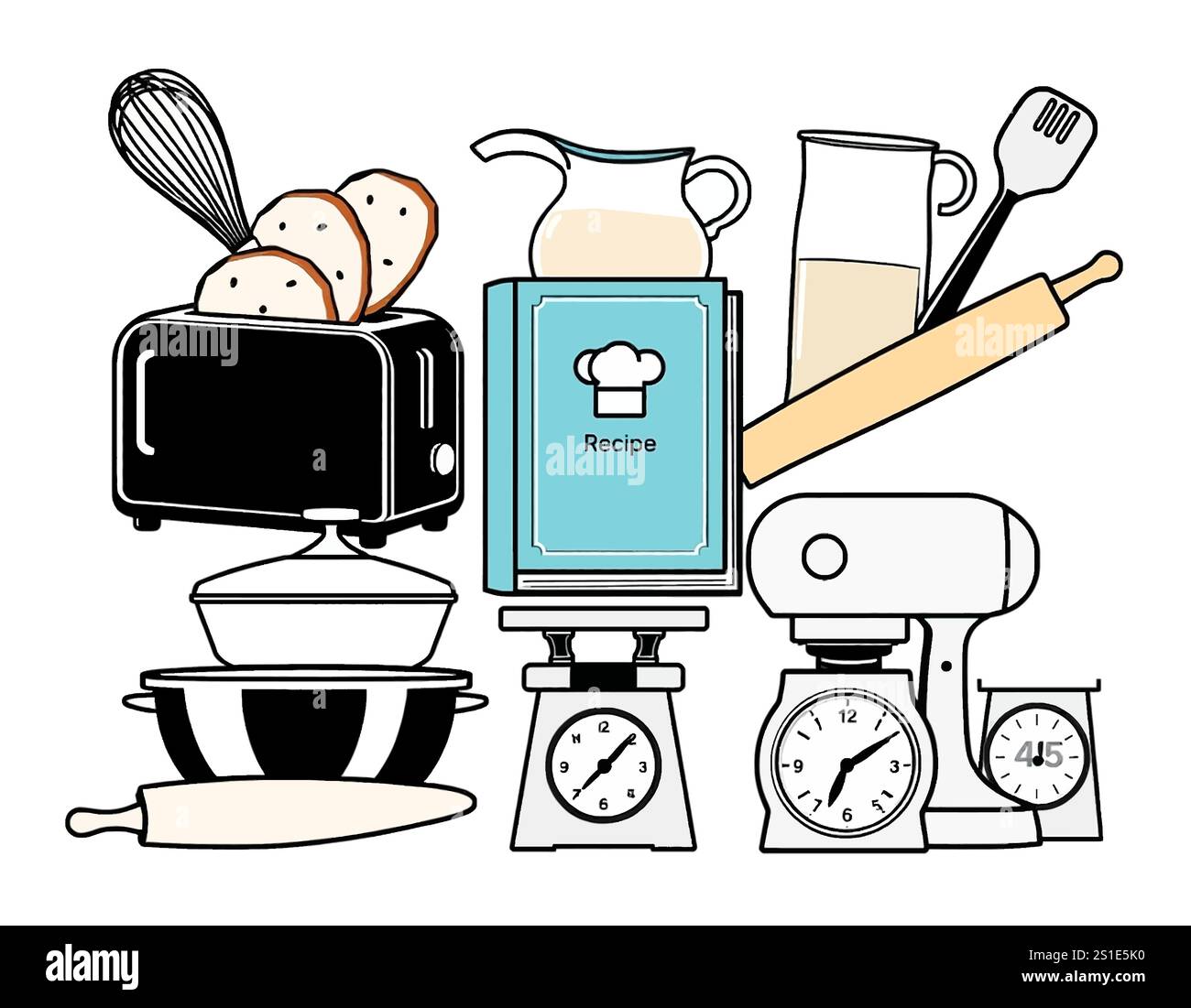 Linear style kitchen tools Stock Vector