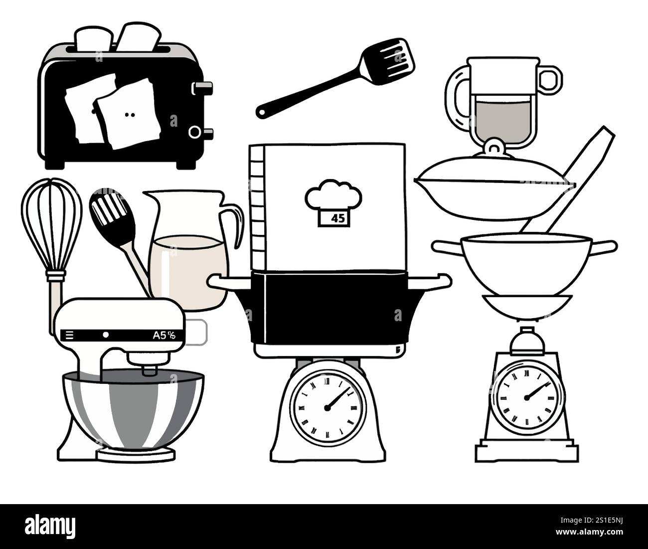 Linear style kitchen tools Stock Vector