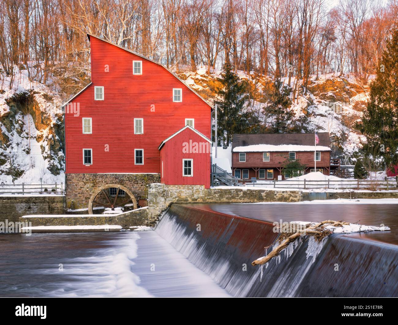 The Red Mill in Clinton, New Jersey was built in 1812 to process wool. Today the mill is known as “The Red Mill Museum Village”. Stock Photo