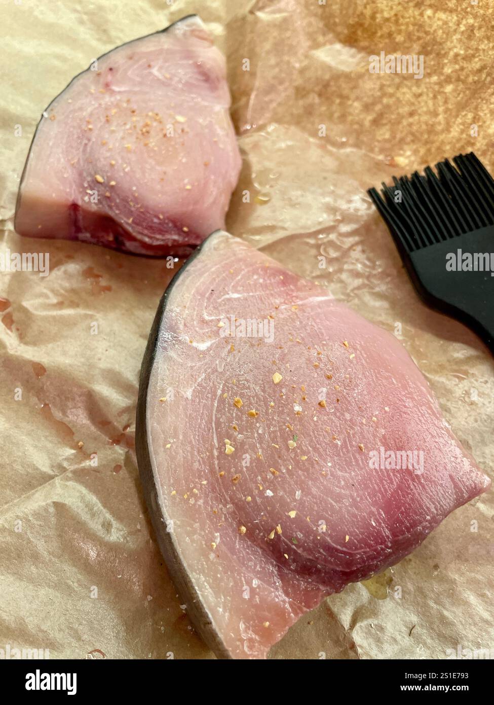 Fresh raw swordfish steak seasoned and ready to grill, USA  2025 - Smartphone Captured Stock Image