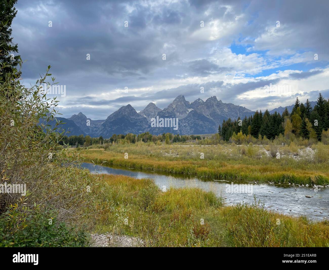 Snake River Overlook in Grand Teton National Park mountain range, Wyoming, USA - Smartphone Captured Stock Image