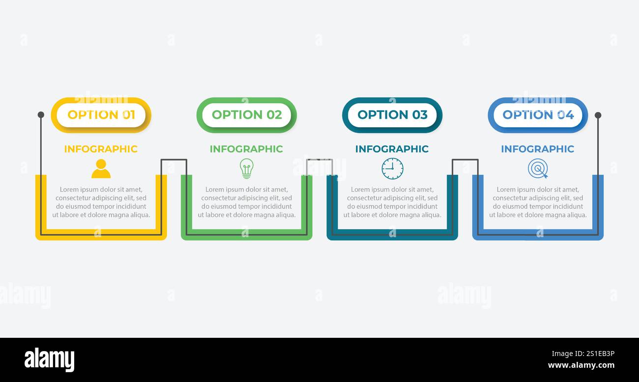 Infographic design template.Business process with 4 steps. Vector thin line elements for presentation Stock Vector