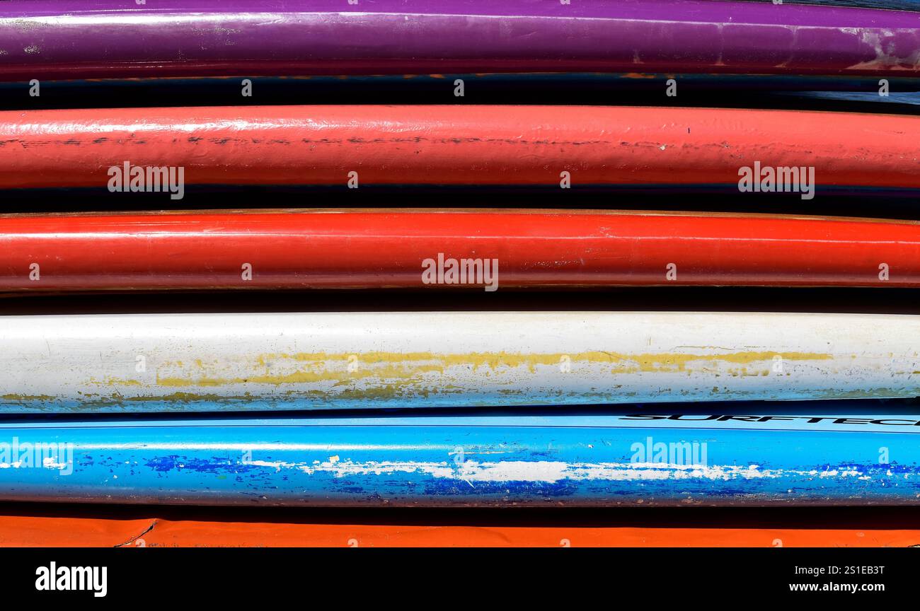 Stand up paddle boards stacked detail Stock Photo