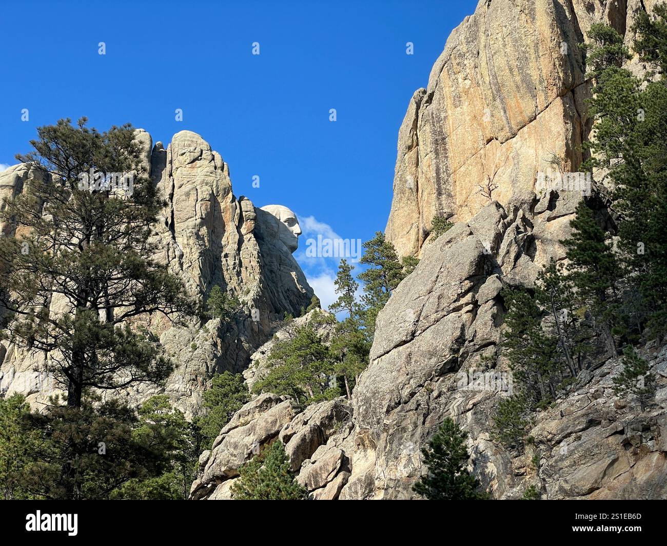 Close up of George Washington carving Mount Rushmore National Memorial, South Dakota, USA - Smartphone Captured Stock Image