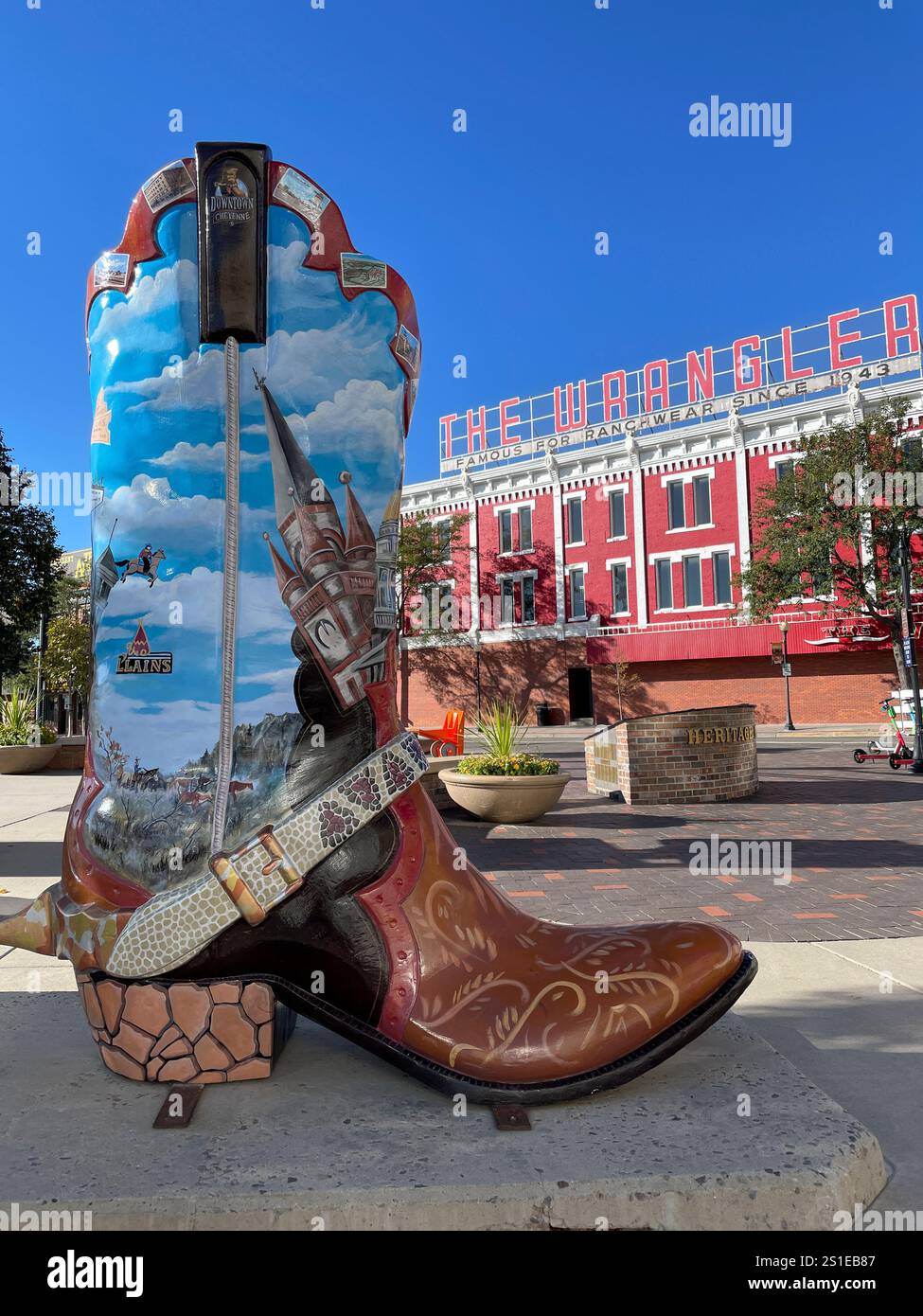Cowboy boot in Cheyenne downtown historic district, Wyoming, USA - Smartphone Captured Stock Image