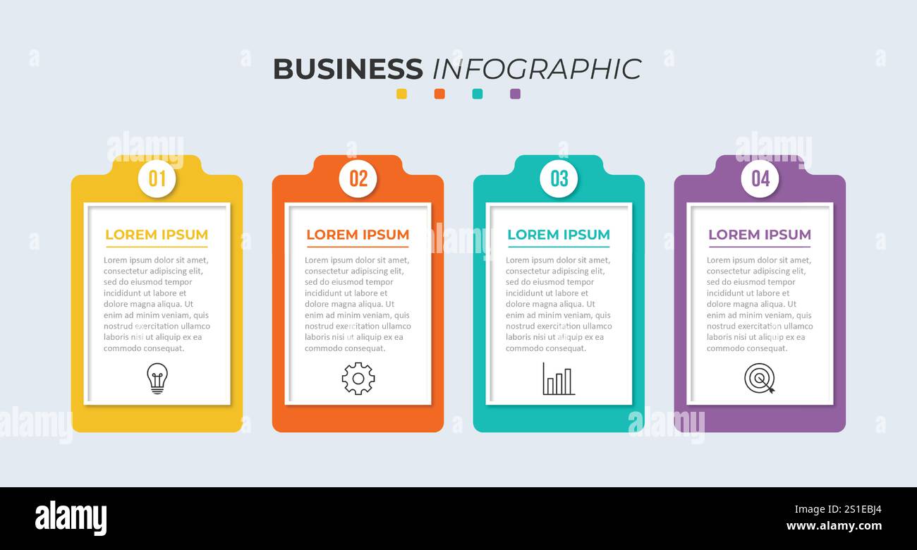 Infographic design template.Business process with 4 steps. Vector thin line elements for presentation Stock Vector