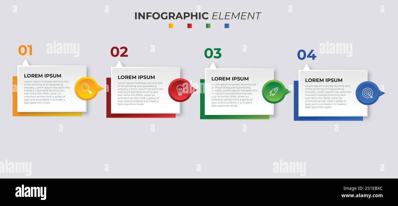 Infographic design template.Business process with 4 steps. Vector thin line elements for presentation Stock Vector