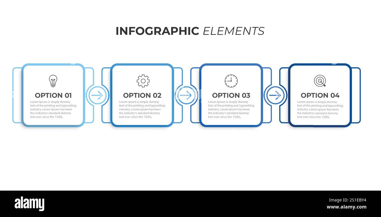 Infographic design template.Business process with 4 steps. Vector thin line elements for presentation Stock Vector