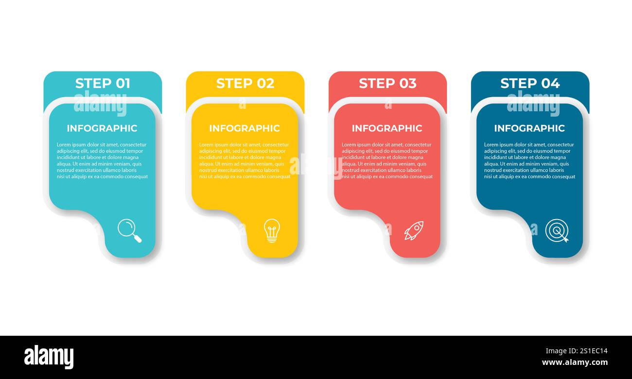 Infographic design template.Business process with 4 steps. Vector thin line elements for presentation Stock Vector