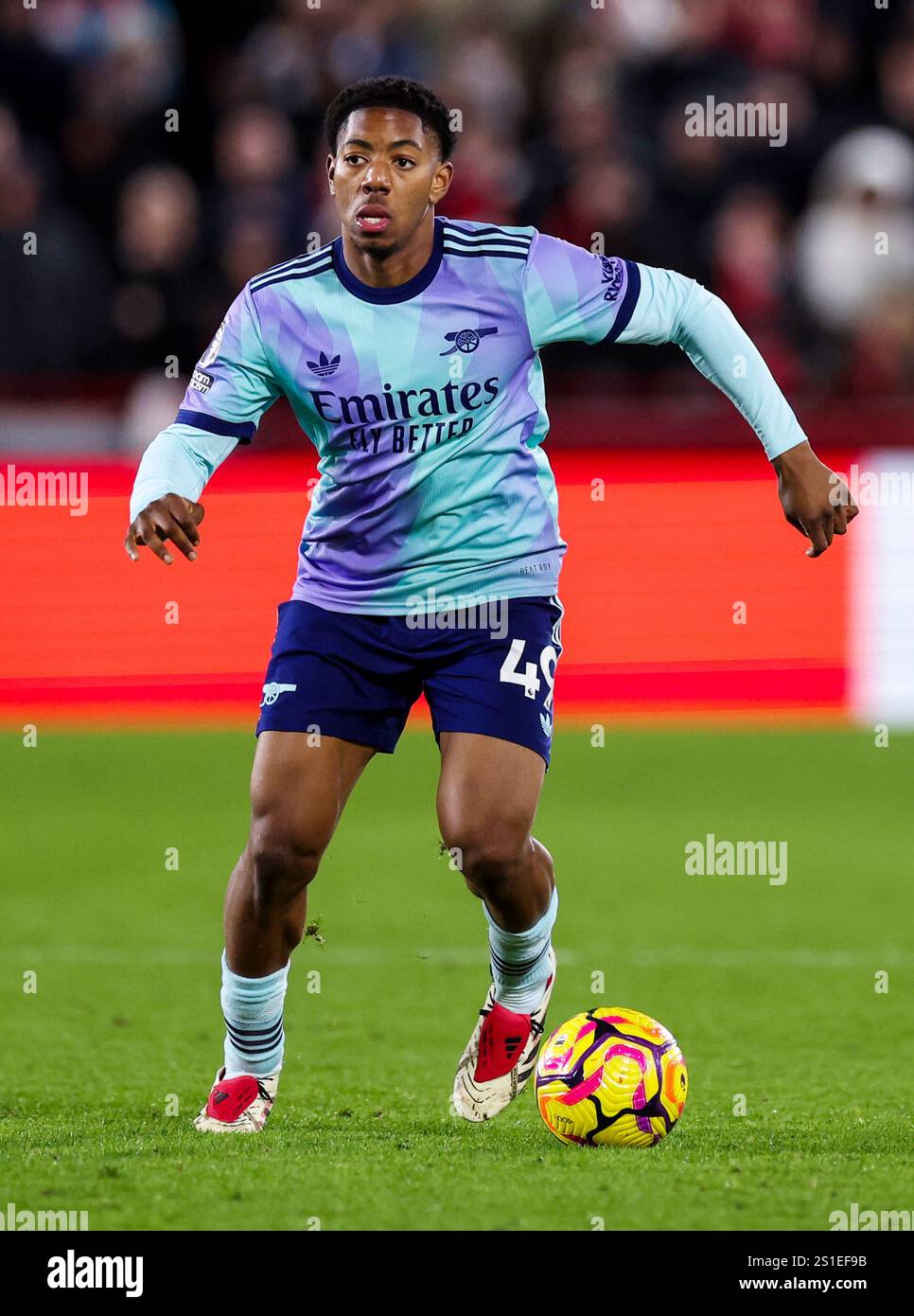 Arsenal’s Myles LewisSkelly in action during the Premier League match