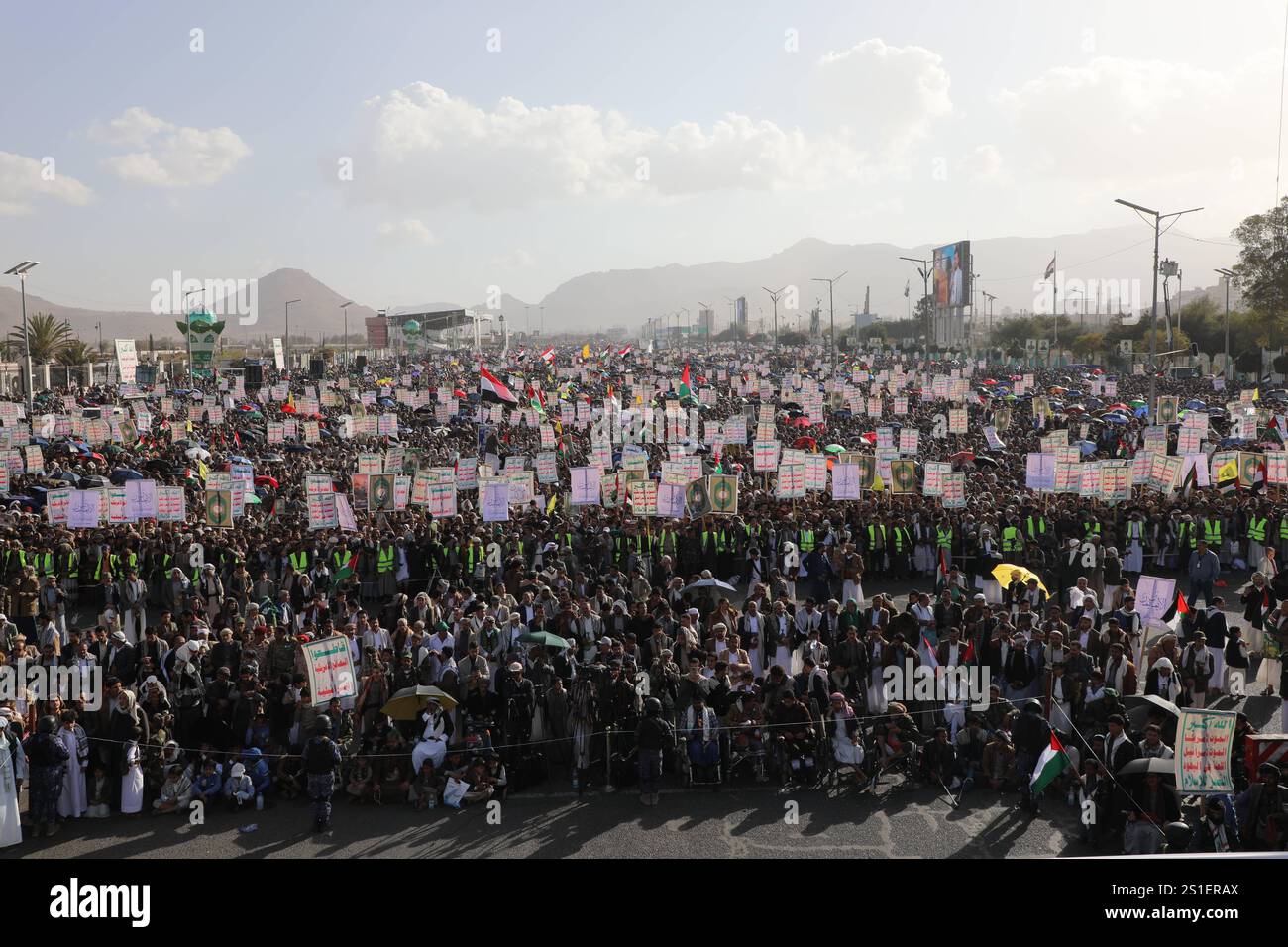 Houthi supporters protest against the US and Israel in Sana a Houthi