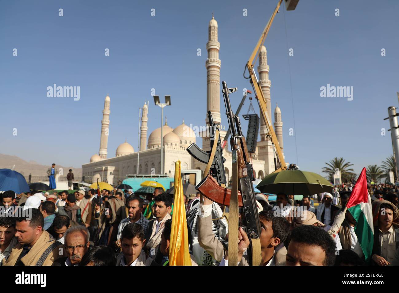 Houthi supporters protest against the US and Israel in Sana a Houthi