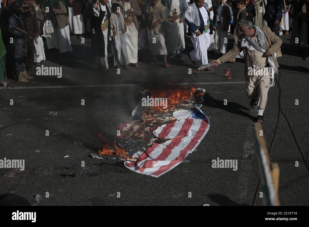 Houthi supporters protest against the US and Israel in Sana a Houthi