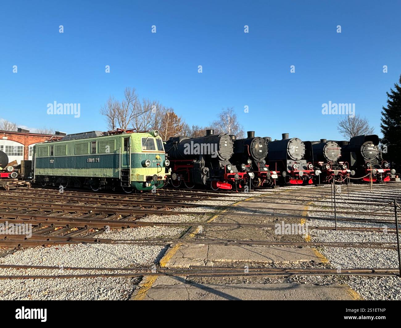 Old Polish Steam, Diesel and Electric locomotives at the Muzeum Kolejnictwa na Śląsku w Jaworzynie Śląskiej, Poland. Old Industrial Public Transport - Smartphone Captured Stock Image