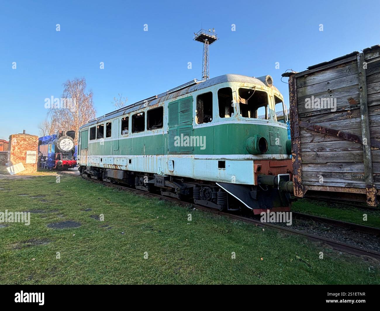 Old Polish Steam, Diesel and Electric locomotives at the Muzeum Kolejnictwa na Śląsku w Jaworzynie Śląskiej, Poland. Old Industrial Public Transport - Smartphone Captured Stock Image