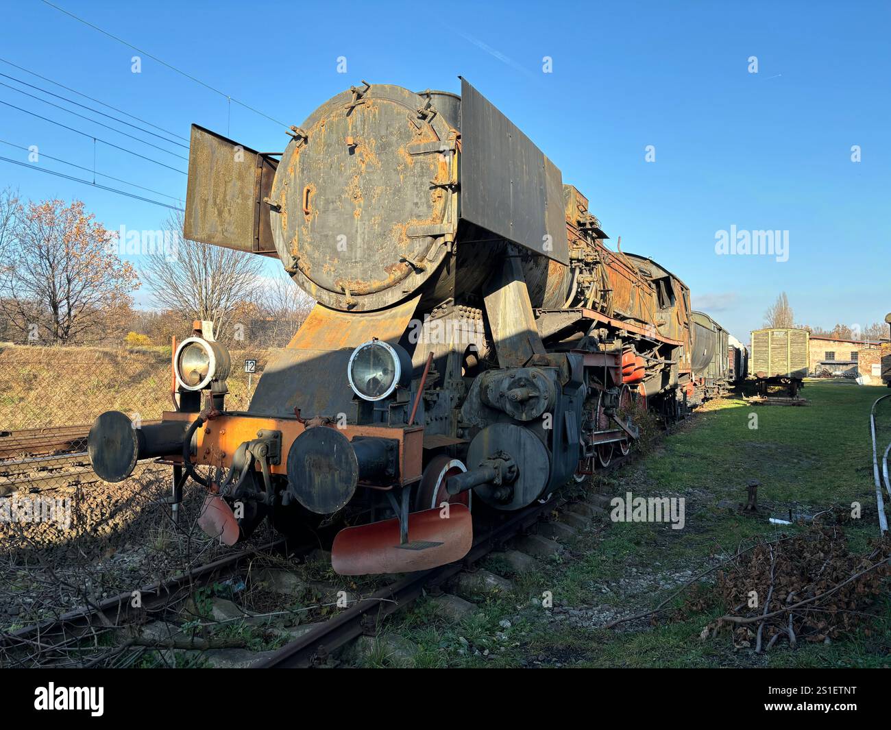 Old Polish Steam, Diesel and Electric locomotives at the Muzeum Kolejnictwa na Śląsku w Jaworzynie Śląskiej, Poland. Old Industrial Public Transport - Smartphone Captured Stock Image