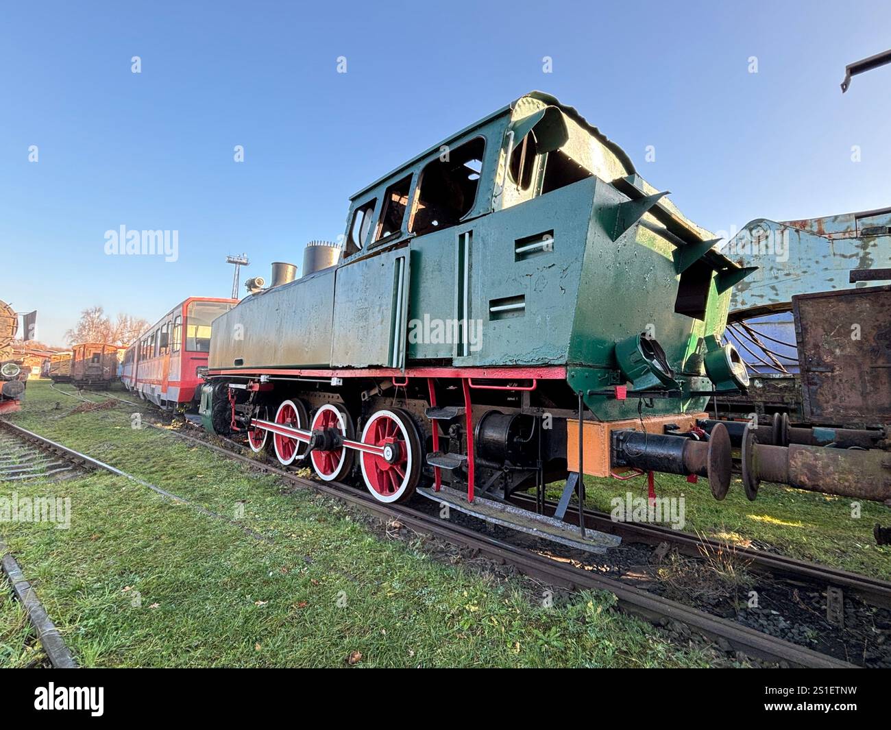 Old Polish Steam, Diesel and Electric locomotives at the Muzeum Kolejnictwa na Śląsku w Jaworzynie Śląskiej, Poland. Old Industrial Public Transport - Smartphone Captured Stock Image
