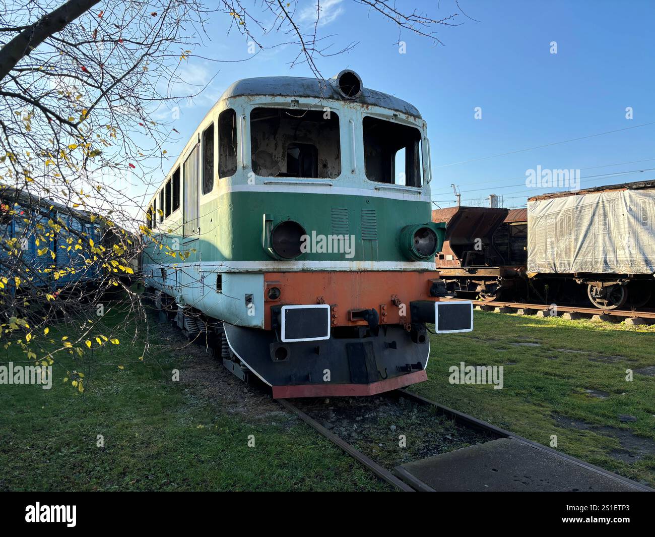Old Polish Steam, Diesel and Electric locomotives at the Muzeum Kolejnictwa na Śląsku w Jaworzynie Śląskiej, Poland. Old Industrial Public Transport - Smartphone Captured Stock Image