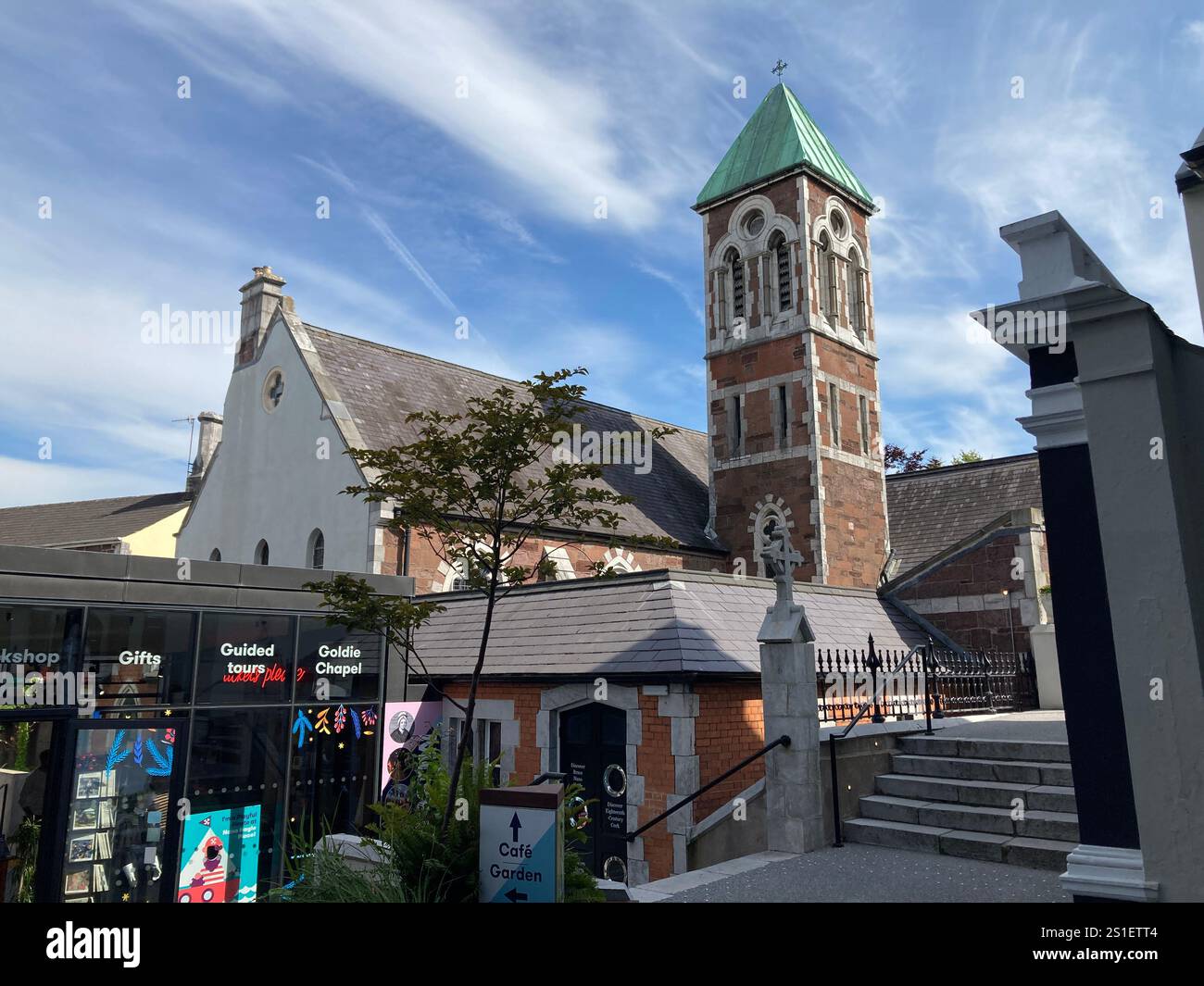 Buildings and streets in Cork, Ireland. Irish iconic landscape with Famous building and architecture - Smartphone Captured Stock Image