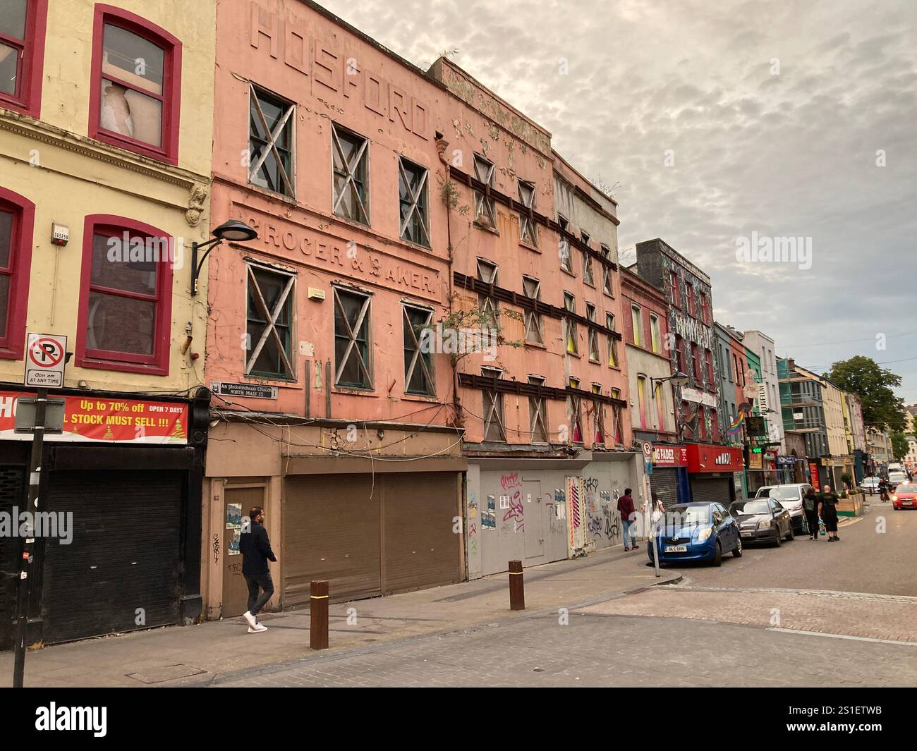 Buildings and streets in Cork, Ireland. Irish iconic landscape with Famous building and architecture - Smartphone Captured Stock Image