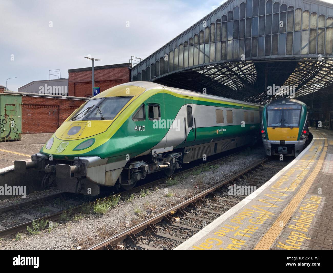 Cork Kent Railway Station in Ireland with trains in the station - Smartphone Captured Stock Image
