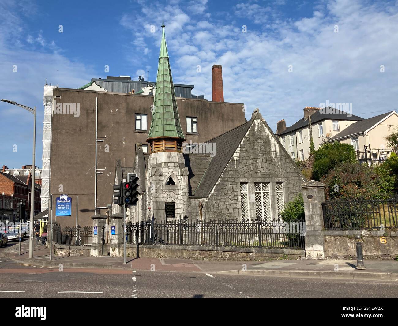 Buildings and streets in Cork, Ireland. Irish iconic landscape with Famous building and architecture - Smartphone Captured Stock Image