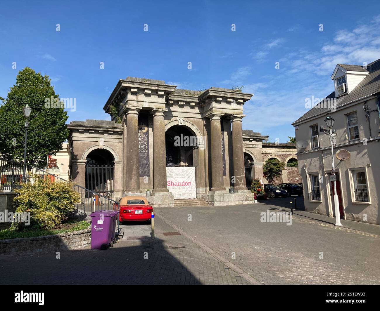Buildings and streets in Cork, Ireland. Irish iconic landscape with Famous building and architecture - Smartphone Captured Stock Image