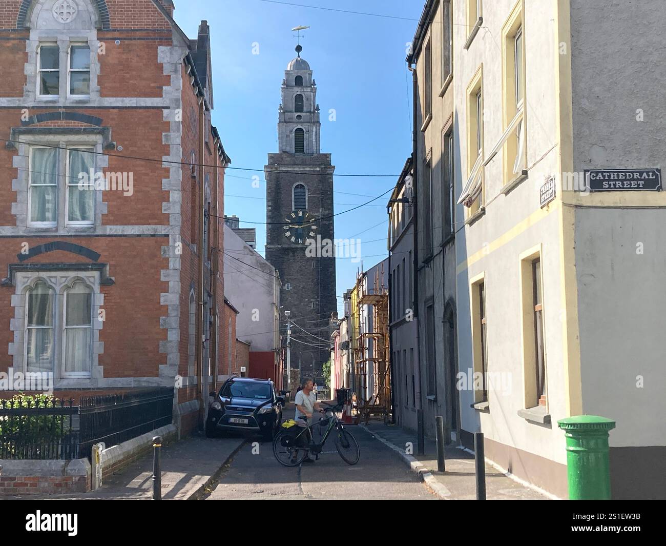 Buildings and streets in Cork, Ireland. Irish iconic landscape with Famous building and architecture - Smartphone Captured Stock Image