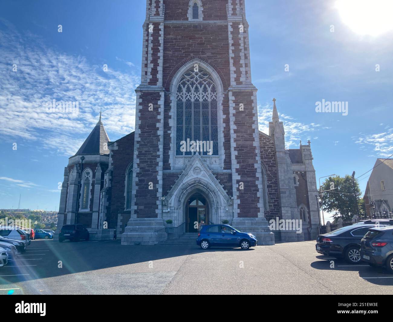 Buildings and streets in Cork, Ireland. Irish iconic landscape with Famous building and architecture - Smartphone Captured Stock Image