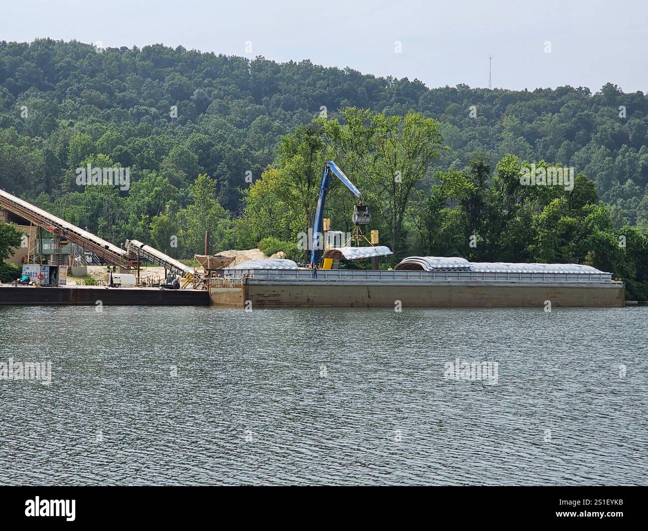 Barge covers being placed at New Martinsville, West Virginia - Smartphone Captured Stock Image