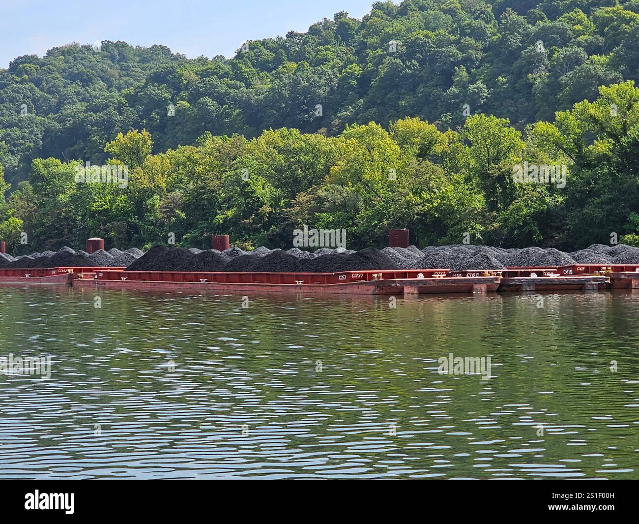 Loaded coal barges at Wheeling, West Virginia - Smartphone Captured Stock Image