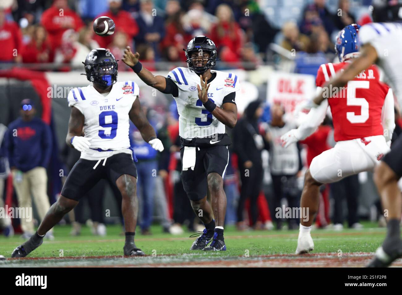 Duke quarterback Henry Belin IV (3) throws against Mississippi, during