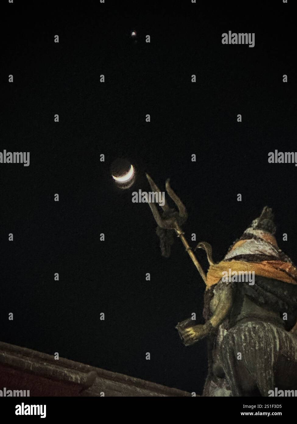January 3, 2025 A view of waxing crescent moon shines near the