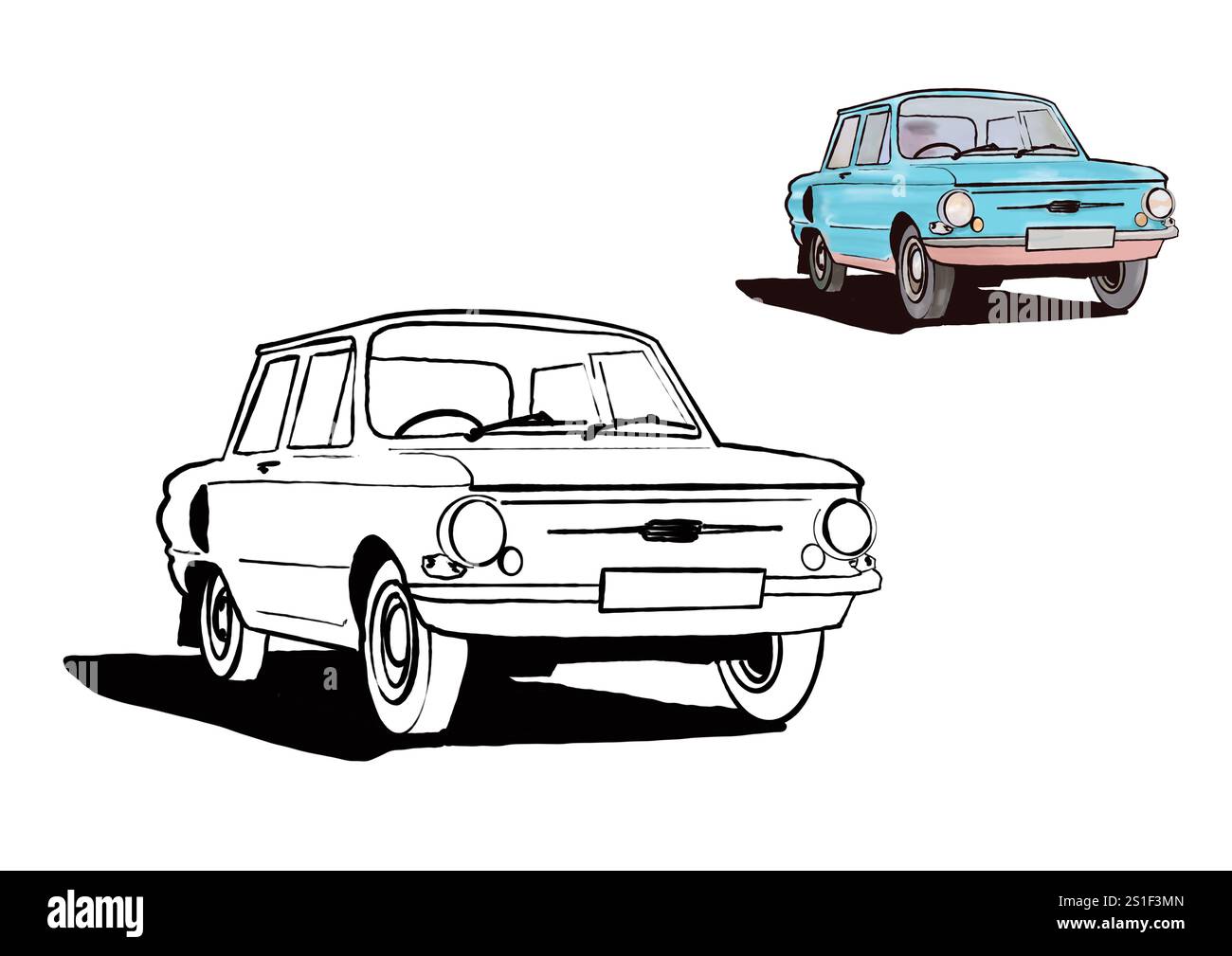 Retro car on a white background. Side view, illustration Stock Photo ...