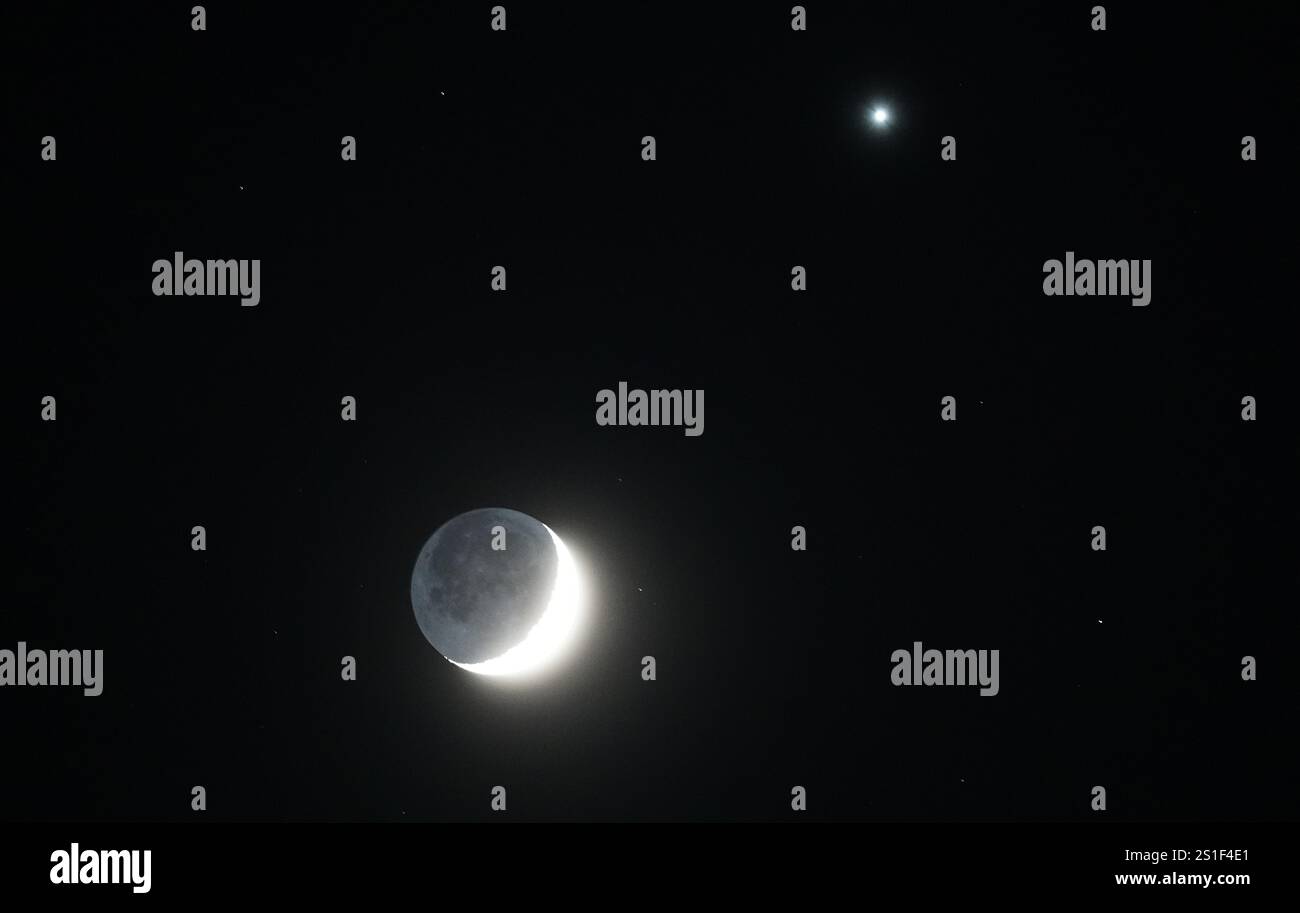 Venus and the Moon as seen from Whitley Bay in North Tyneside. Picture