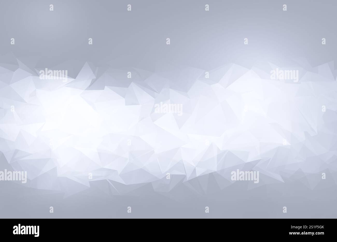 Abstract bright white polygon vector pattern object on light gray background. Full frame futuristic 3D triangular low poly style background. Stock Photo