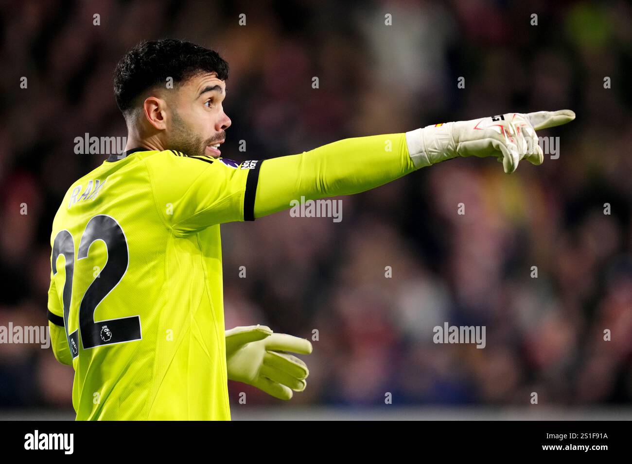 Arsenal goalkeeper David Raya during the Premier League match at the
