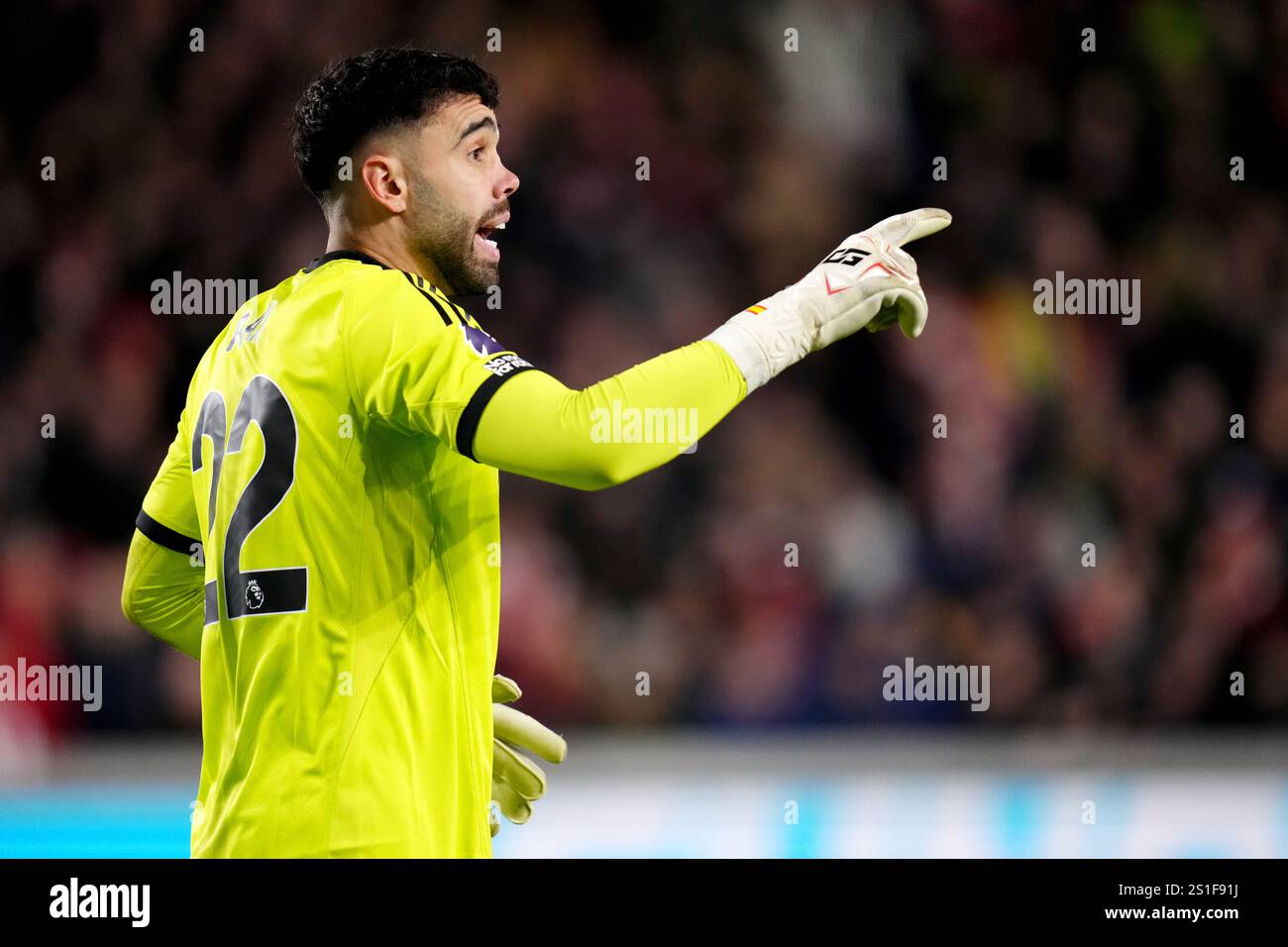 Arsenal goalkeeper David Raya during the Premier League match at the