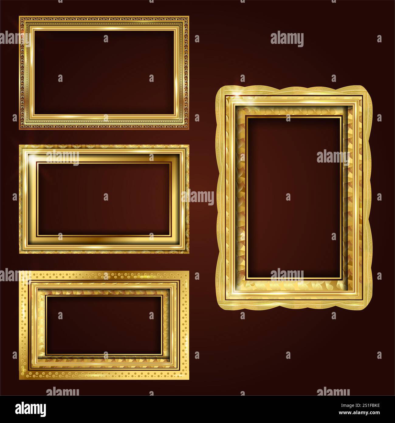 Empty painting picture frame with golden engraved and carved wooden ...