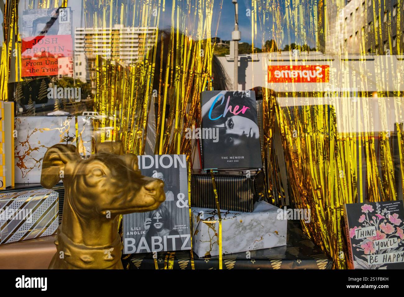 Window of Book Soup bookstore, West Hollywood, Sunset Boulevard, Los Angeles, California, United States of America Stock Photo