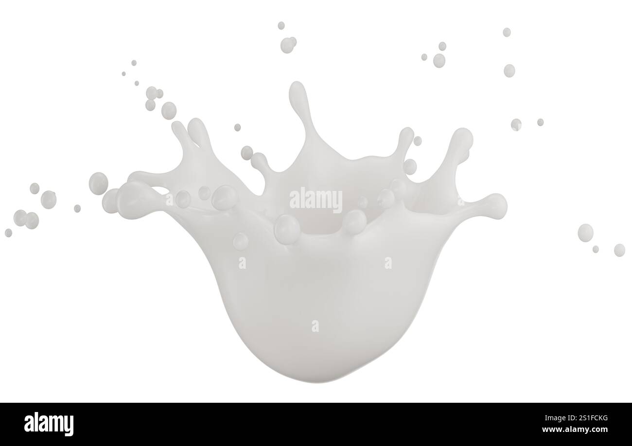 milk splash isolated on a white background. 3d render Stock Photo - Alamy