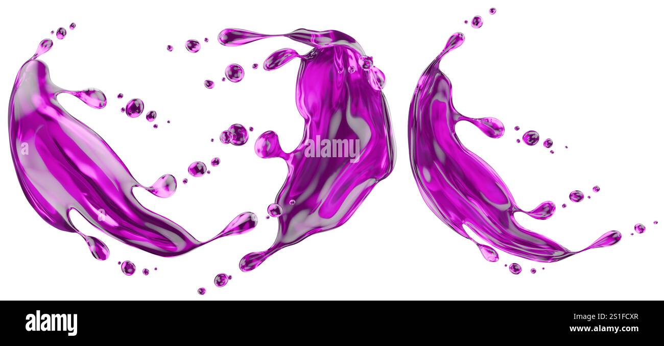 set of purple splash isolated on white background. 3d render Stock ...
