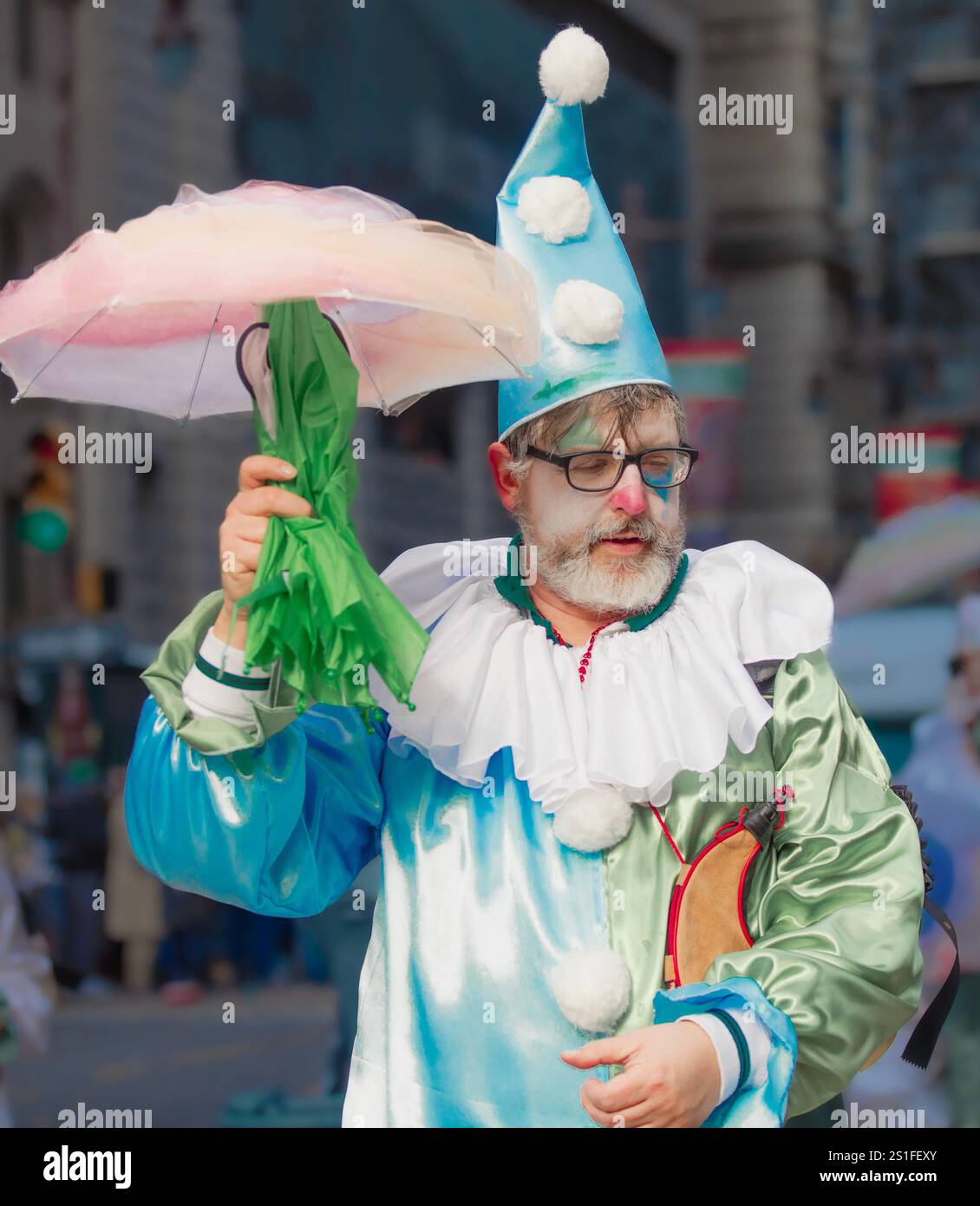 Mummers Parade 2025 participants in costumes of delicate shades of