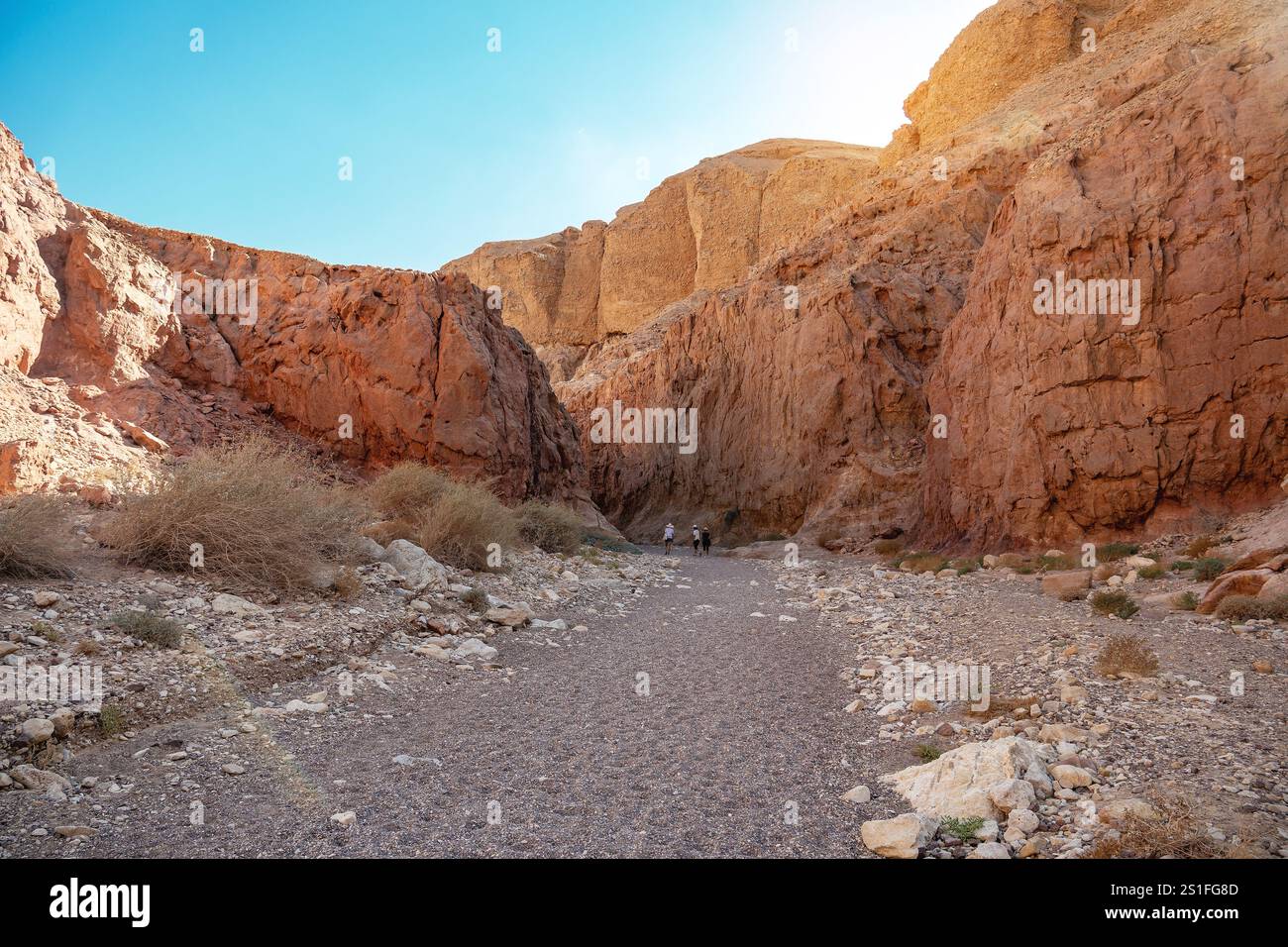 Path between beautiful red rocks of the red canyon in Eilat, israel ...